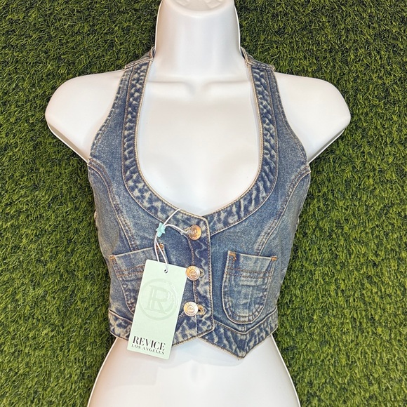 REVICE Tops - SOLD OUT! REVICE Upper East Side Denim Blue Carrie Vest Halter Crop Top Large